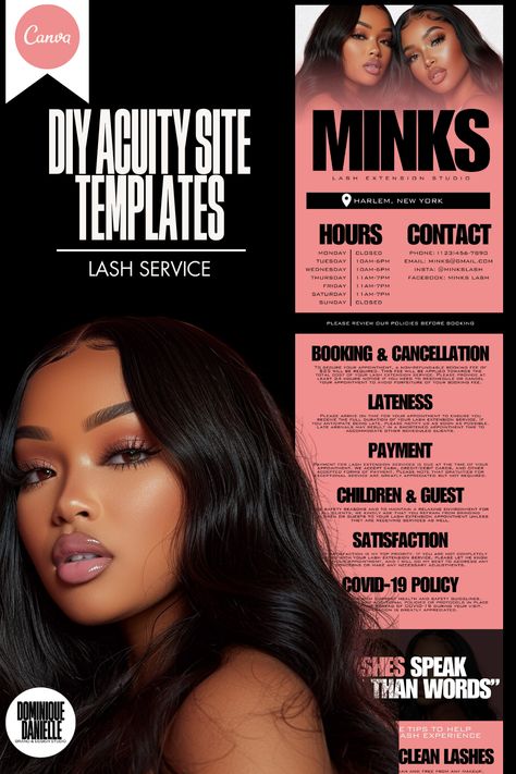 Fully editable Acuity Scheduling Template | Edit Font, text, elements and Colors to match your Brand's Aesthetic | Instant Download | Canva Free or Pro Subscription Lash Website, Text Elements, Website Canva, Scheduling Template, S Aesthetic, Booking Sites, Edit Font, Lash Tech, Template Site