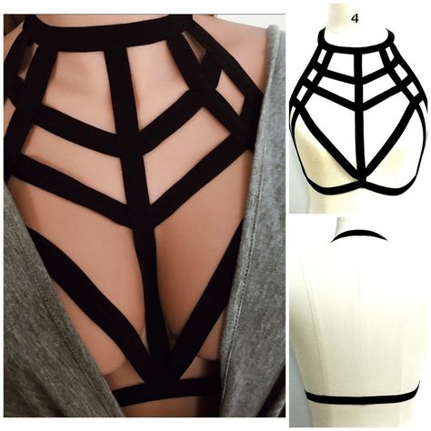 Fashion Design Inspiration, Goth Lingerie, Lingerie Design, Top Bustier, Harness Bra, Body Harness, Rave Wear, Bustier Top, Bustiers