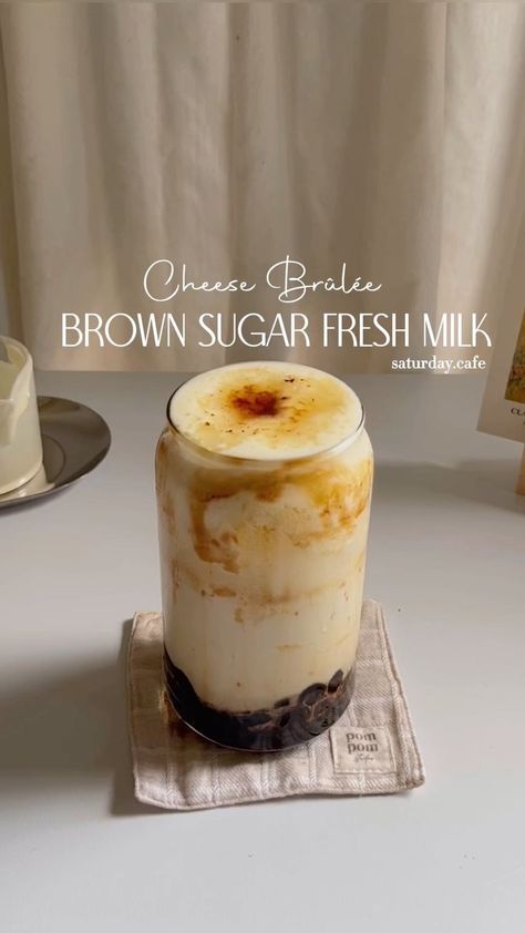 Boba Cheese Foam, Cheese Brulee, Cream Cheese Foam, Homemade Cream Cheese Recipe, Cheese Foam, Brown Sugar Boba, Cream Brulee, Brulee Recipe, Milk Foam