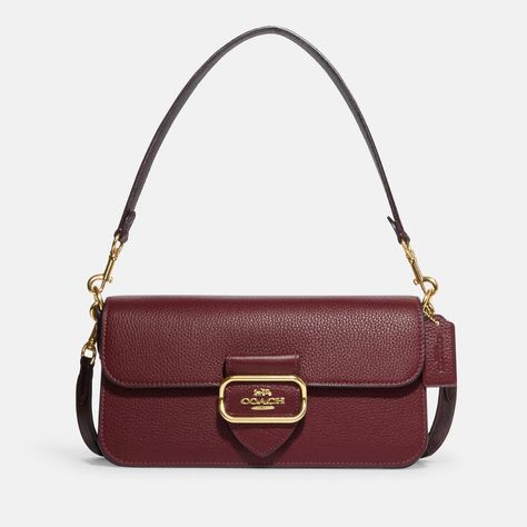 Nwt Coach Morgan Shoulder Bag In Gold/ Black Cherry Detachable Straps For Crossbody And Shoulder Use Refined Pebble Leather And Snake-Embossed Leather Tas Coach, Luxury Bags Collection, Girly Bags, Coach Outlet, Fancy Bags, Pretty Bags, Coach Bag, Coach Purse, Black Cherry