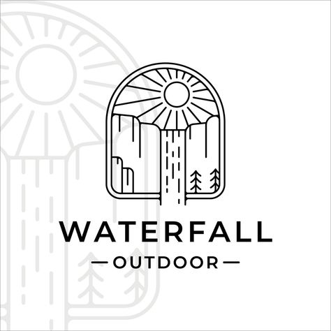 waterfall outdoor logo line art vector illustration template icon graphic design. simple minimalist of nature and adventure logo with badge emblem Forest Outline, Graphic Design Simple, Waterfall Outdoor, Waterfall Tattoo, Icon Graphic Design, Waterfall Drawing, Logo Line Art, Massage Logo, Glass Logo