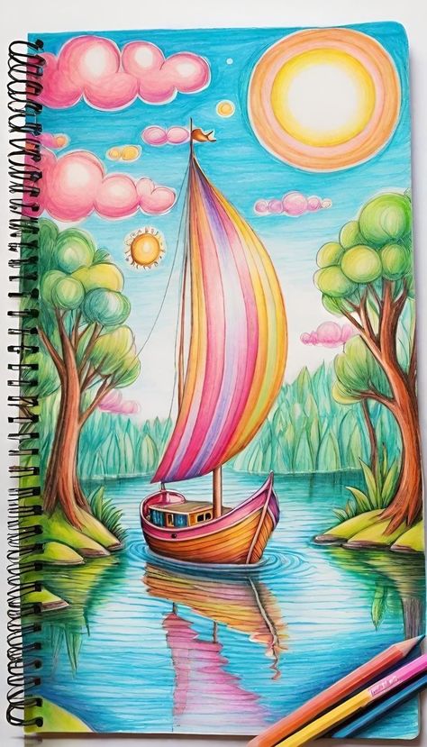 Easy Colour Pencil Art, Water Colour Pencils Drawings, Color Pencil Drawing Easy Cute, Pencil Colour Drawing Easy, Pencil Color Drawing Creative, Color Pencil Art Easy, Drawing With Colored Pencils Easy, Easy Pencil Colour Drawings, Colour Pencil Art Easy