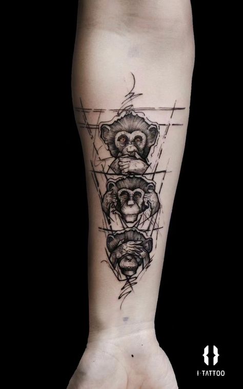 Three Monkeys Tattoo, Three Faces Tattoo, Year Of The Monkey Tattoo, 3 Monkeys Tattoo, Three Wise Monkeys Tattoo, Monkeys Tattoo, See No Evil Tattoo, No Evil Tattoo, Evolution Tattoo