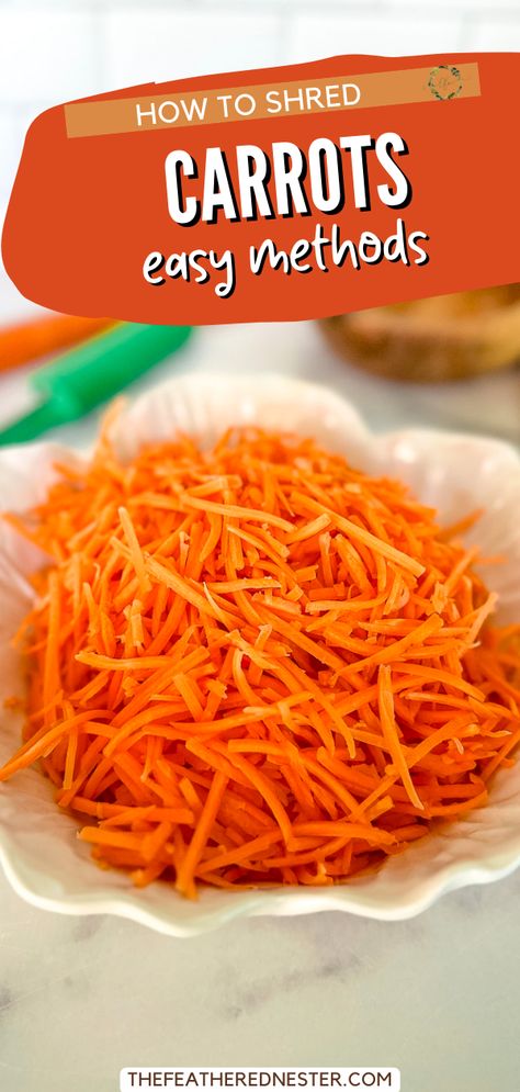 You’ll find shredded carrots in a wide variety of dishes, from salads and slaw to soup, stir fry, desserts, and even smoothies. We’ll show you how to shred carrots 3 different ways, so you can use them in your favorite recipes! Shredded Carrots Recipes, How To Shred Carrots, E2m Meals, Shredded Carrot Recipe, How To Cut Carrots, Apple Cider Vinegar Recipes, Carrots Side Dish, Recipe Inspirations, Quick Meal Prep