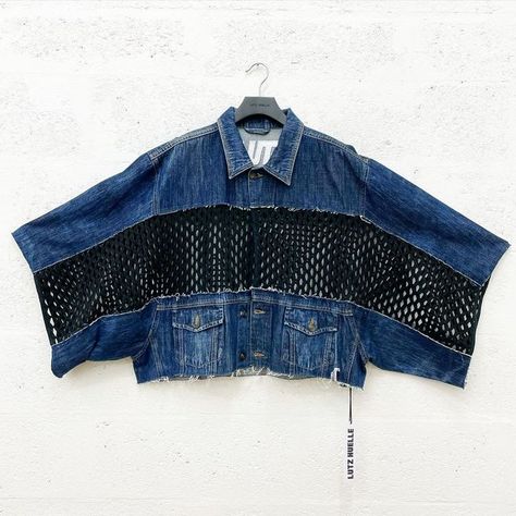 Denim Jacket Upcycling, Denim Jacket Refashion, Denim Upcycle Clothing, Denim Jacket Upcycle, Recycled Clothes Diy, High Fashion Denim, Jacket Upcycle, Lutz Huelle, Denim Upcycle