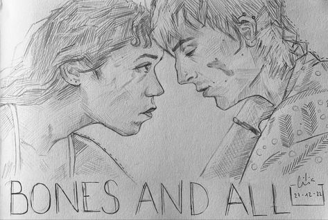 Fanart Bones And All. Drawing Lee and Maren. Drawing Timothee Chalamet and Taylor Russell Bones And All Fanart, Drawing Timothee Chalamet, Timothee Drawing, Bones And All Lee, Lee And Maren, Drawing Bones, Note Drawing, Bones And All, Taylor Russell