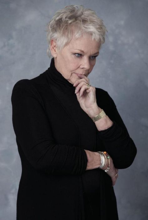 Judith Dench, Judy Dench Hair, Judy Dench, Short Spiky Hairstyles, Cute Short Haircuts, Judi Dench, Platinum Hair, Going Gray, British Actresses