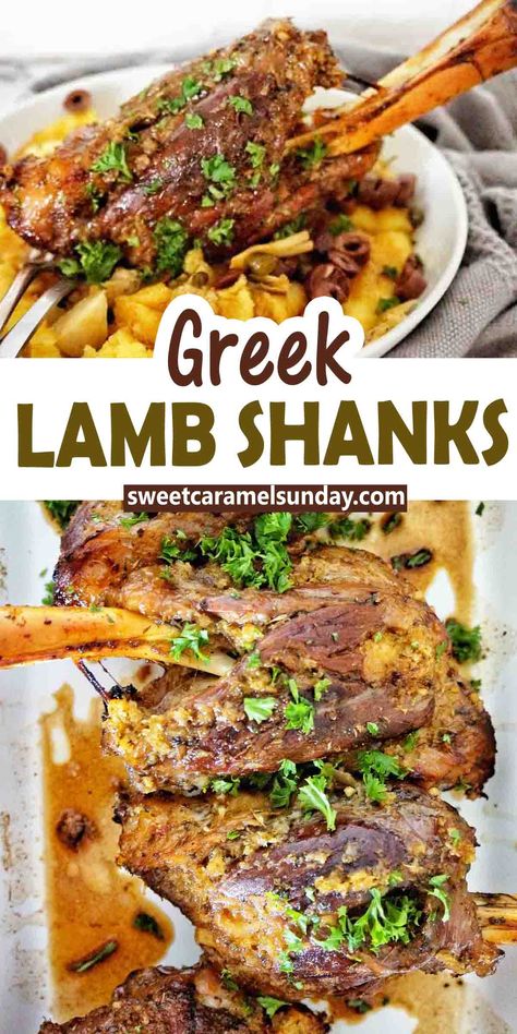 Lamb Shanks Instant Pot, Lamb Shank Slow Cooker, Instant Pot Lamb Shanks, Greek Lamb Shanks Recipe, Mediterranean Lamb Recipes, Lamb Shanks Oven, Greek Lamb Shanks, Crockpot Lamb, Greek Lamb Recipes