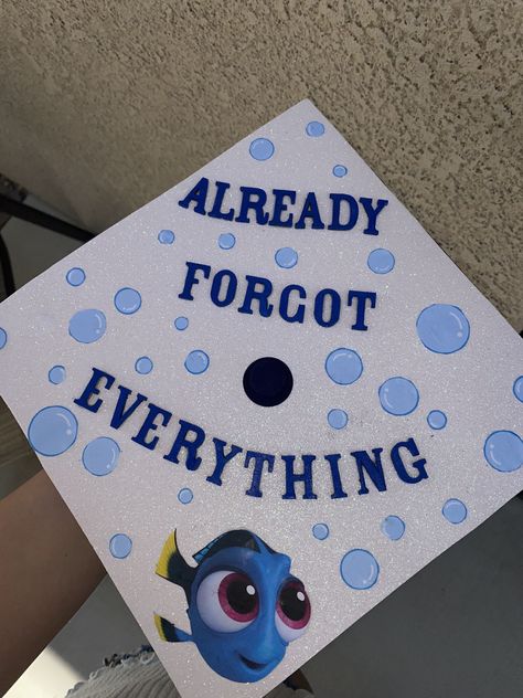 Funny Cap Ideas For Graduation, Graduation Cap Designs Care Bears, Ghost Face Graduation Cap, I Already Forgot Everything Cap, Cap Decoration Graduation High School Funny, Graduation Cap Designs Dory, Cap Inspiration Graduation, Graduation Outfit Ideas High School 2023, Dory Cap Graduation