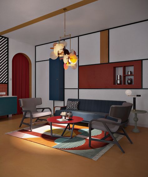 CORB Bauhaus Interior Design, Bauhaus Interior, Interior Kantor, Casa Retro, Stunning Interior Design, Funky Home Decor, Bauhaus Style, Memphis Design, Studio Apartments