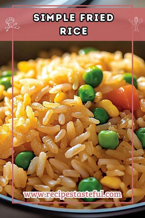 This Simple Fried Rice recipe is a quick and satisfying dish perfect for busy weeknights. With a delightful mix of eggs, peas, carrots, and savory soy sauce, it's an easy way to transform leftover rice into a flavorful meal that the whole family will love. Easy Fry Rice Recipe, Fry Rice Recipe Simple, Leftover Rice Recipe, Fried Rice Recipe Easy No Veggies, Easy Fried Rice No Egg, Easy Fried Rice Allrecipes, Leftover Rice Recipes, Fried Rice Recipe Easy, Leftover Rice