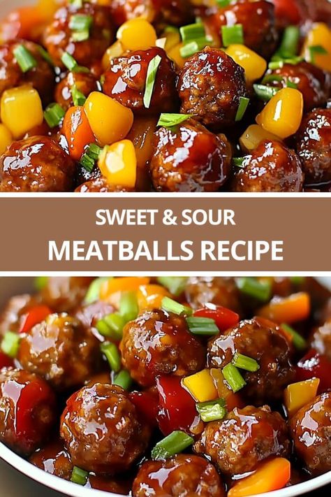 Sweet and Sour Meatballs Recipe Amazing Meatballs, Sweet N Sour Meatballs, Baked Meatballs, Sweet And Sour Meatballs, Meatball Recipes Easy, Pork Meatballs, Easy Holiday Recipes, Quesadilla Recipes, Sweet And Sour Sauce