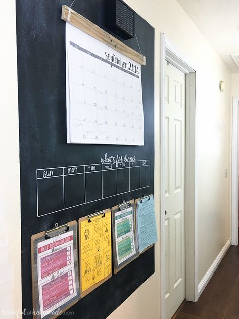 Rustic Hallway Command Center Home Schedule Board, Paper Calendar On Wall, How To Hang Calendar On Wall, Diy Family Calendar Board, Family Wall Calendar Ideas, Kitchen Command Center Wall, Family Calendar Wall, Family Command Center Wall, Busy Family Organization