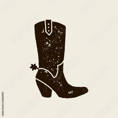 Cowboy Boots Drawing, Cowboy Draw, Cowgirl Tattoos, White Background Design, Hand Carved Stamps, Cowboy Theme, Draw Illustration, Cowboy Christmas, Stamp Printing