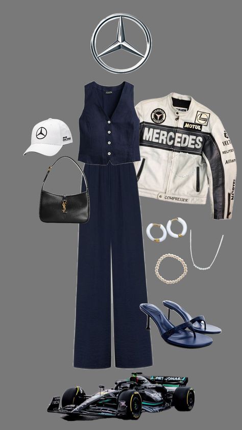 mercedes f1 outfit #mercedes #mercedesf1 #formula1 #outfit Formula 1 Style Women, F1 Fits Aesthetic, Mercedes F1 Outfit, F1 Girl Outfit, F1 Outfits Women, Formula 1 Outfit Women, Mercedes Outfit, F1 Outfit For Women, Wag Fashion