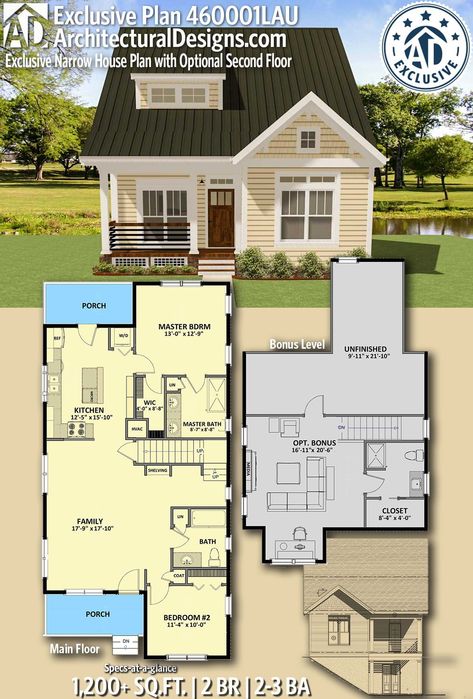 Exclusive House Plan, Guest House Plans, Narrow House Plans, Small House Floor Plans, Narrow House, Sims House Plans, Cabins And Cottages, Cottage House Plans, Tiny House Plans