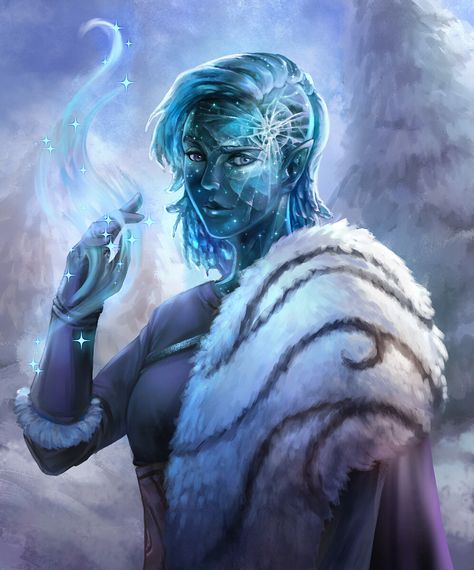 Crystal Female Character Design, Water Genasi Barbarian Female, 5e Genasi, Ice Genasi Dnd, Water Genasi Female Druid, Crystal Genasi, Star Druid Dnd, Female Water Genasi, Ice Genasi