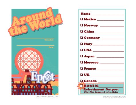 Drink Around The World Epcot Checklist, Drink Around The World Epcot, Epcot Map, Epcot Drinking Around The World, Disney World Orlando, Disney Drinks, Disney Bachelorette, Walt Disney World Orlando, Disney Travel Agents