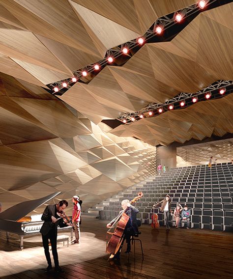 tetrarc plans music, dance and theater conservatory for rennes Theatrical Scenery, Modern Theatre, Auditorium Design, Rennes France, Theater Architecture, Theatre Inspiration, Theatre Interior, Hall Interior, Theatre Design