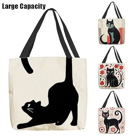 Mid Century Modern Art Print, Wedding Apparel, Cat Tote, Cat Black, Cheap Handbags, Holiday Prints, Tote Pattern, Bag Canvas, Grab Bags