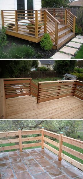 30+ Awesome DIY Deck Railing Designs & Ideas For 2019 Diy Deck Railing, Horizontal Deck Railing, Reling Design, Wood Deck Railing, Easy Deck, Railing Designs, Deck Railing Design, Railing Ideas, Building A Porch