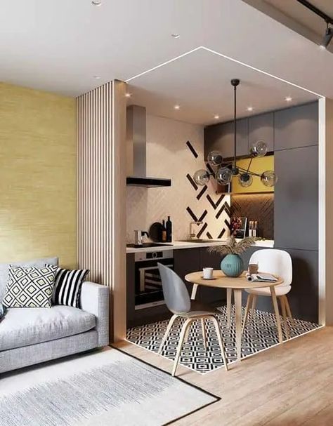 24 kitchenettes tendances pour un studio étudiant Apartemen Studio, Tiny Kitchen Design, Studio Apartment Living, Small Apartment Interior, Small House Interior, Condo Interior, Small Apartment Design, Studio Apartment Decorating, Decor Minimalist