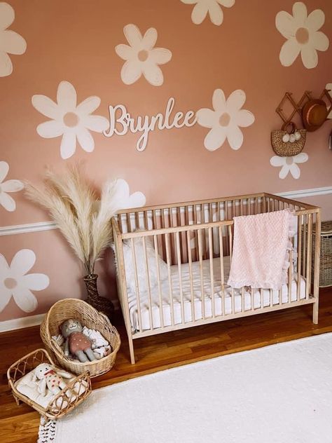 Baby Girl Nursery Accent Wall, Babies Bedroom, Daisy Nursery, 100 Wallpaper, Your Color Style, Nursery Accent Wall, March Baby, Flower Walls, Toddler Girl Room