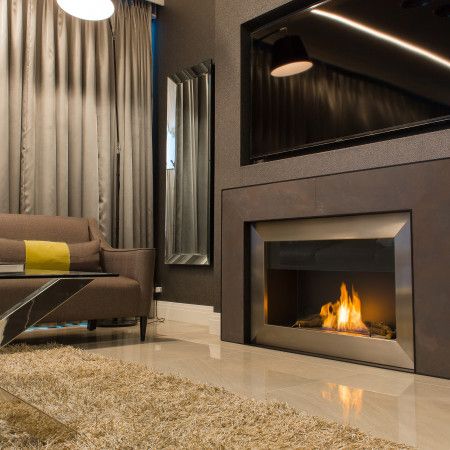 modern open wall fire surround Modus Fireplaces, Dorma Bungalow, Wall Fireplaces, Basement Theater, Contemporary Fireplace Designs, Fire Surrounds, Luxury Fireplace, Slate Fireplace, Wall Fires