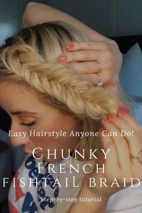 Fishtail Low Ponytail, How To Fishtail French Braid, Bubble Braid Pull Through, Fish Tale Braids Tutorial, Easy Side Fishtail Braid, How To Do A French Fishtail Braid, Chunky Fishtail Braid, Braids For Thick Curly Hair, Inverted Fishtail Braid