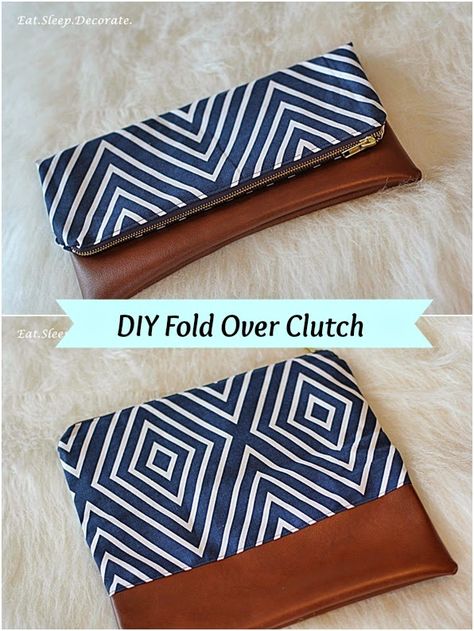 Eat. Sleep. Decorate.: {DIY} Fold Over Clutch Pochette Diy, Clutch Sewing, Diy En Cuir, Clutch Tutorial, Best Leather Wallet, Fold Over Clutch, Diy Clutch, Sac Diy, Diy Bags Purses