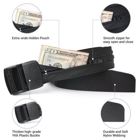 Travel Security Money Belt with Hidden Money Pocket  Cashsafe AntiTheft Wallet Unisex Nickel free Nylon Belt by JASGOOD Style 11.5 widthMoney belt 1 Blackfit pant size 4150 ** Continue to the product at the image link. (Note:Amazon affiliate link) Cash Safe, Security Belt, Travel Security, Money Pocket, Money Pouch, Secret Storage, Money Belt, Belt Top, Tactical Belt