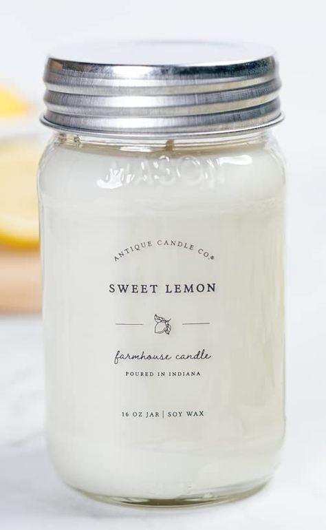 PRICES MAY VARY. Sweet Lemon: A clean, crisp scent of bright and sugary lemon, subtly highlighted with floral notes of geranium and rose Every 16 oz jar candle is made with wax from natural, domestically grown soybeans, hand-picked fine fragrance oils, and a natural cotton wick for a clean, long-lasting, and even burn. Add a stunning modern farmhouse touch to your home with our large Mason Jar Candle. Topped with a stylish galvanized metal lid, this decorative hand-poured soy candle makes for a Large Mason Jars, Farmhouse Candles, Antique Candles, Soy Candle Making, Cozy Candles, Clean Candle, Jar Candles, Mason Jar Candles, Candle Labels