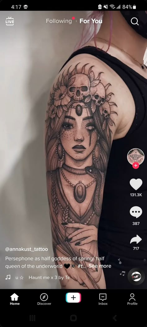 Persephone Tattoo, Greek Goddess Tattoo, Hades Tattoo, Pagan Tattoo, Greek Mythology Tattoos, Mommy Tattoos, Traditional Tattoo Sleeve, God Tattoos, Witch Tattoo