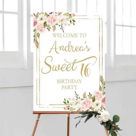 PRICES MAY VARY. MEANINGFUL GIFT: Perfect for welcoming guests and setting the tone in any bridal shower venue, as well as a sweet reminder of your special day. AVAILABLE FOR HOME: The use of this party welcome sign is not limited to bridal shower canvas. When the celebration is over, it will serve as a cherished keepsake for her. POSTER NO FRAME : High quality resin-coated photo base paper; Satin photo finish, maximum color gamut, dmax, and image resolution; Heavy weight (230 gsm); 9 mil base; Sweet 16 Welcome Sign Entrance, Sweet Sixteen Decor, Birthday Sign Board, Sweet 16 Welcome Sign, Floral Sweet 16, Bridal Shower Venues, Birthday Welcome Sign, Entertainment Ideas, Sweet Sixteen Parties