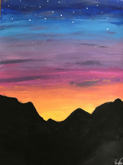 Original Sunset Painting East Sunset Painting, Sunset And Night Painting, Water Coloring Ideas Easy Sunset, Painting Ideas On Canvas Easy Sunset, Horizon Painting Easy, Sunset Art Painting Easy, Sunset Painting On Wood, Rainbow Sunset Painting, Acrylic Painting Sunrise