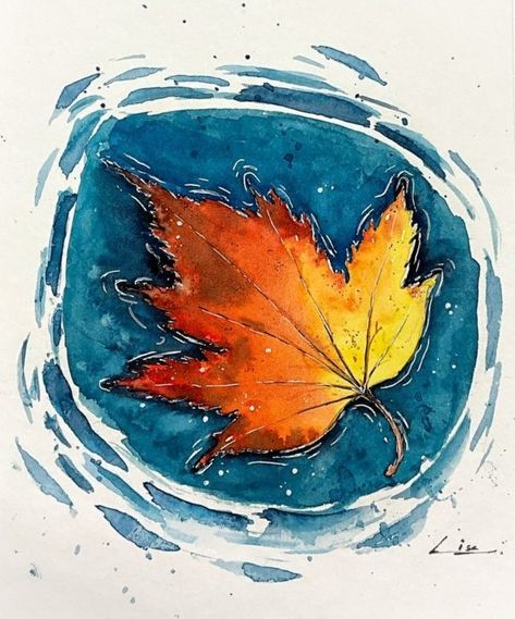 Abstract Art Reference, Fall Leaf Painting Acrylic, Maple Leaf Watercolor Paintings, Watercolour Fall Leaves, Watercolor Fall Paintings, Autumn Season Drawing, Autumn Leaf Drawing, Autumn Aesthetic Art, Autumn Watercolor Paintings