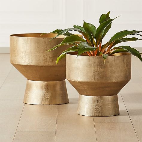 Cb2 Christmas, Cb2 Bedroom, Modern Planters Outdoor, Large Outdoor Planters, Blue Planter, Resin Planters, Brass Floor, Floor Plants, Brass Planter