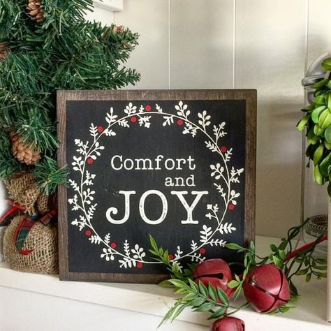 Comfort and Joy Rustic Christmas sign, Holiday Sign, Holiday Gift, Christmas Decor Christmas Craft Show, Christmas Painting, Rustic Holiday, Craft Day, Holiday Signs, Craft Night, Comfort And Joy, Farmhouse Christmas Decor, Christmas Sign