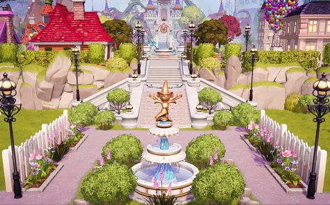 #disney #dreamlightvalley #ddlv #ddlvcommunity #inspo Ddlv Inspiration, Dreamland Ideas, Disney House Ideas, Disney Island, Deco Disney, Beast's Castle, Valley Game, Deco Pastel, Plaza Design