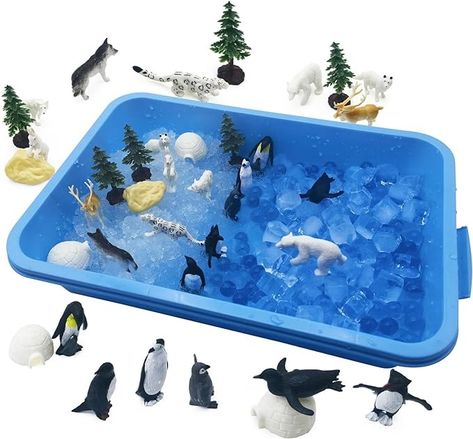 Arctic Animal Sensory Bin, Arctic Sensory Bin, Snow Sensory Table, Arctic Animal Sensory, Sensory Bins For Kindergarten, Winter Sensory Table, Winter Sensory Activities, Animal Sensory Bin, Water Sensory Bin