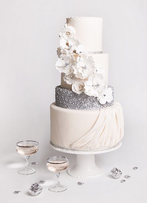 Silver 25th Wedding Anniversary Ideas – Kate Aspen Cake With Flowers, Tiered Cake, White Wedding Cakes, 25th Wedding Anniversary, Cake Gallery, Wedding Cake Inspiration, Beautiful Wedding Cakes, Gorgeous Cakes, Mod Wedding