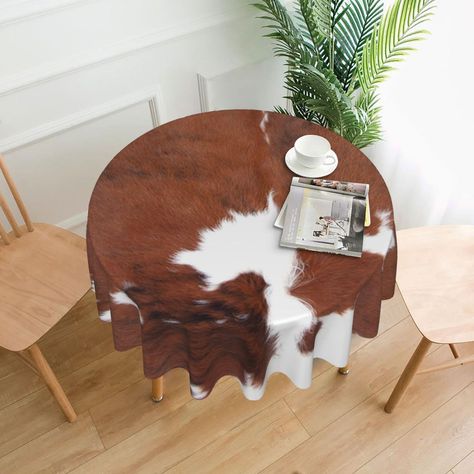 PRICES MAY VARY. This Round Brown Cowhide Cow Print Tablecloth Measures Approximately 60 Inches In Diameter.The Table Cloth Is Made Of Soft Polyester, Which Is Waterproof, Stain Resistant And Spill-Proof. Our Decorative Round Brown Cowhide Cow Print Tablecloths Can Be Quickly Wiped Clean With A Wet Cloth.Fits Tables That Seat 4 - 6 People.Suitable For Most Household Round Tables.Please Measure Your Table Size Before Buying. Brown Cowhide Cow Print Tablecloth Not Only Gives Filling Your Table Wit Wedding Picnic, Tablecloth Round, Brown Cowhide, Home Party, Table Cover, Cow Print, Tablecloths, Farmhouse Decor, Cow