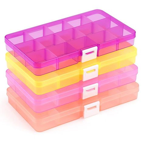 PRICES MAY VARY. 【Handy Small Size】Small plastic storage box outer size: 6.9×3.9×0.9in, each grid size: from max 6.8×1.2×0.8in to min 1.3×1.2×0.8in. Boxes are SMALL, please confirm the size before order 【Adjustable Grid】The length is changeable and the wideth is fixed, you can creat 6 to 15 compartments to fit individual need. ATTENTION: Buttons are removable and can be reattached if they come off 【Quality Material】Made of sturdy high-transparency plastic, these plastic organizers are durable an Bead Organizer, Plastic Storage Box, Bead Organization, Earring Storage, Bead Storage, Travel Box, Earring Organizer, Plastic Box Storage, Plastic Jewelry