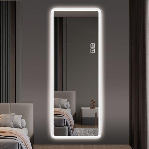 Faster shipping. Better service Led Mirror Big, Small Bedroom Mirror Ideas, Big Mirror In Bedroom, Full Length Mirror With Lights, Dress Mirror, Lighted Vanity, Mirror Led, Bedroom Corner, Big Mirror