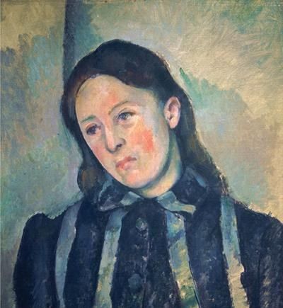 Portrait of Madame Cezanne with Loosened Hair by Paul Cezanne. https://www.thehistoryofart.org/paul-cezanne/madame-cezanne/ Portrait of Madame Cezanne with Loosened Hair is one of many paintings by Cezanne that depict his wife - a favourite theme in his work, as countless art historians have noticed. In stylistic terms, it sits somewhere between Cezanne at his more naturalistic and Cezanne at his more abstract. It shows the loose, sometimes haphazard strokes associated with impressionism, ... Cezanne Lipstick, Paul Cezanne Artist Research Page, Paul Cezanne Portrait, Cezanne Mont Sainte Victoire, Cezanne Portrait Paintings, Cezanne Portraits, Paul Cezanne, Art Historian, Impressionism