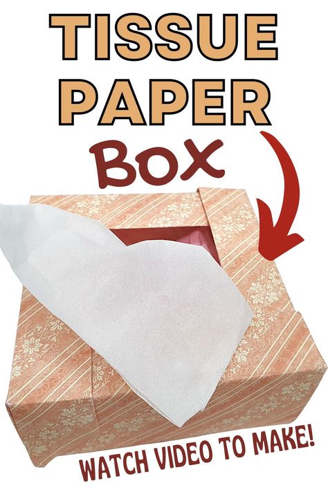 How to make a tissue paper box in any size. Follow the video to make this DIY tissue paper box for every room in your house Tissue Paper Box Design Ideas, Tissue Paper Box Diy, Paper Box Tutorial, 3d Paper Projects, Paper Box Diy, Paper Watch, Paper Craft Videos, One Sheet Wonder, Paper Boxes