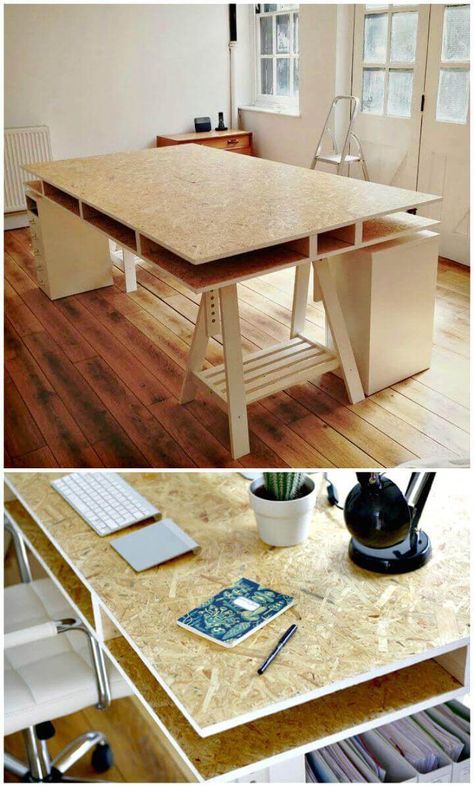 Double Layer Particle Board Desk Home Art Studios, Ruangan Studio, Art Studio Space, Art Studio Room, Art Studio Design, Art Studio At Home, Desk Ideas, Studio Room, Diy Desk