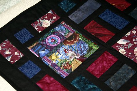 Inspiration: stained glass motif and beauty and the beast intro scenes Beauty And The Beast Quilt, Quilting Squares, Beauty Beast, The Beast, Beauty And The Beast, Quilt Patterns, Stained Glass, Quilting, Sewing