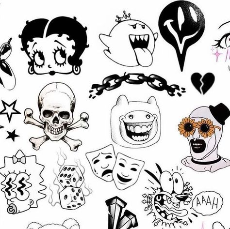 Blackwork Flash Sheet, Patchwork Flash Sheet, Flash Sheets Tattoo, Goth Flash Sheet, Tattoo Sheets Drawings, Blackwork Tattoo Flash Sheet, Skull Flash Tattoo, Goth Tattoo Flash Sheet, 90s Flash Tattoo