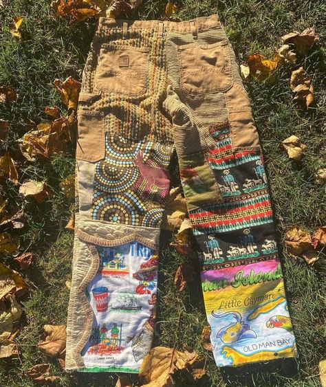 Pants Patch, Nike Slippers, Skirt Ideas, Patchwork Pants, Punk Pants, Reworked Denim, Street Style Aesthetic, Upcycle Clothes Diy, Concept Clothing